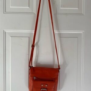 Trendy Orange Leather Crossbody Bag
